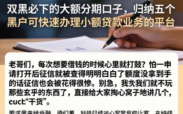 双黑必下的大额分期口子，归纳五个黑户可快速办理小额贷款业务的平台