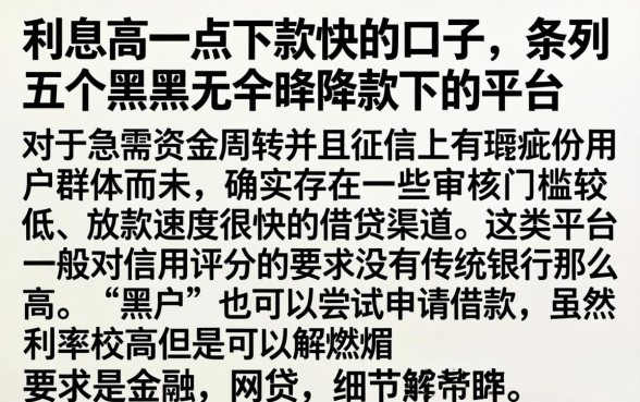 利息高一点下款快的口子，条列五个黑户无条件下款的平台