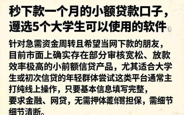 秒下款一个月的小额贷款口子，遴选5个大学生可以使用的软件