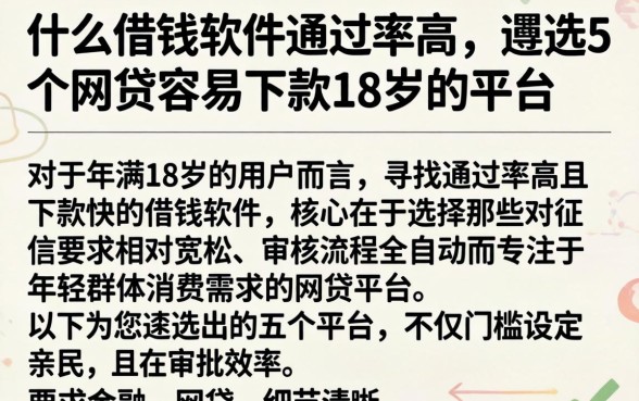 什么借钱软件通过率高，遴选5个网贷容易下款18岁的平台