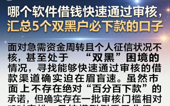 哪个软件借钱快速通过审核，汇总5个双黑户必下款的口子