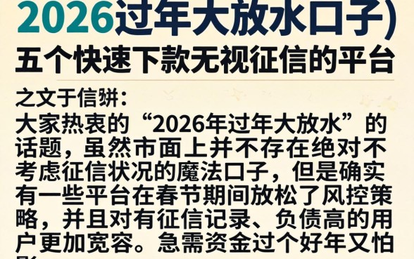2026过年大放水口子，详细阐述五个快速下款无视征信的平台