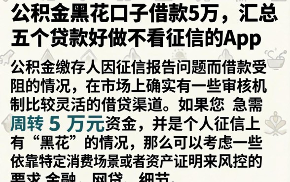 公积金黑花口子借款5万，汇总五个贷款好做不看征信的app