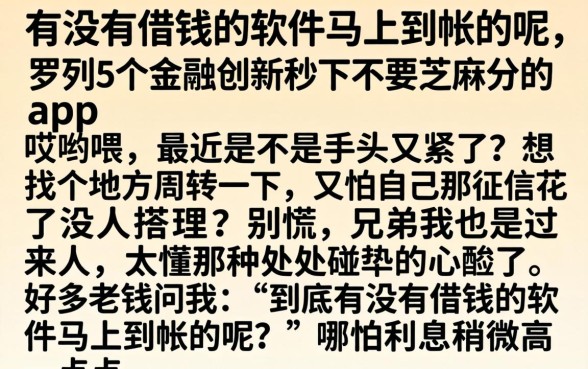 有没有借钱的软件马上到帐的呢，罗列5个金融创新秒下不要芝麻分的app