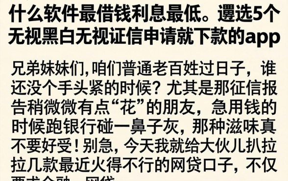什么软件最借钱利息最低，遴选5个无视黑白无视征信申请就下款的app