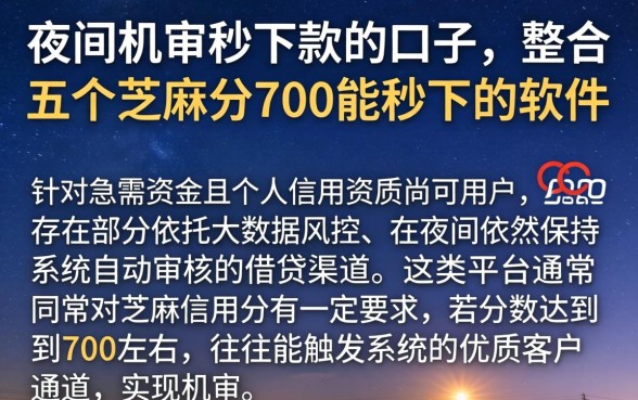 夜间机审秒下款的口子，整合五个芝麻分700能秒下的软件