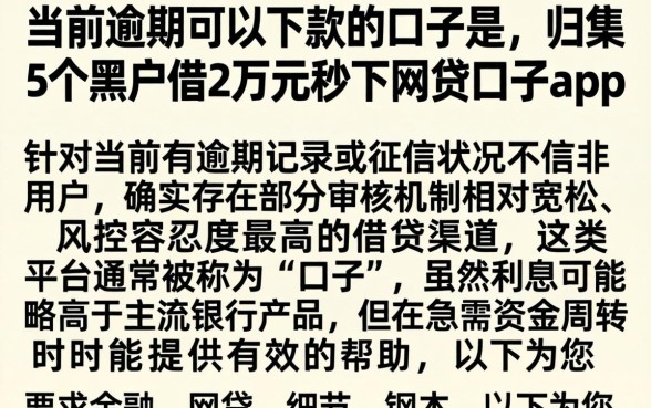 当前逾期可以下款的口子是，归集5个黑户借2万元秒下网贷口子app