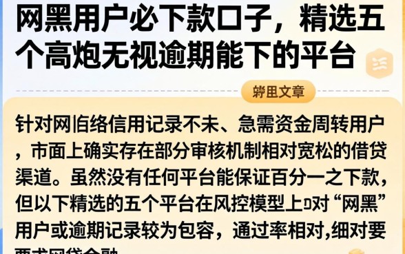 网黑用户必下款的口子，精选五个高炮无视逾期能下的平台