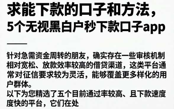 求能下款的口子和方法，详细阐述5个无视黑白户秒下款口子app