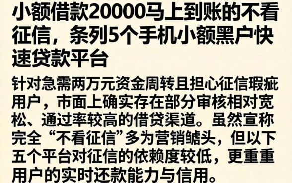 小额借款20000马上到账的不看征信，条列5个手机小额黑户快速贷款平台