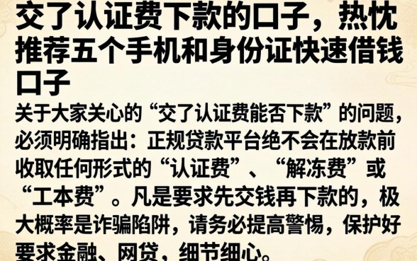 交了认证费下款的口子，热忱推荐五个手机和身份证快速借钱口子