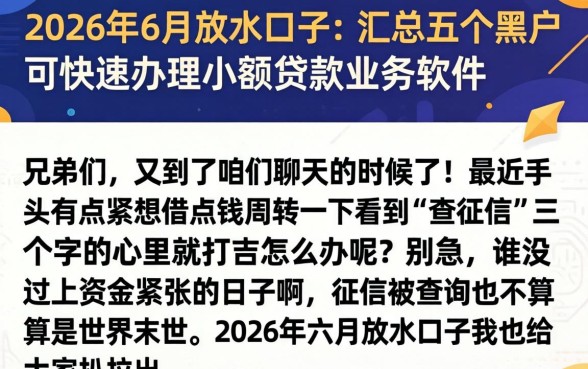 2026年6月放水口子,汇总五个黑户可快速办理小额贷款业务的软件