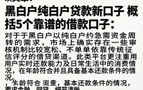 黑白户纯白户贷款新口子，概括5个靠谱的借款口子