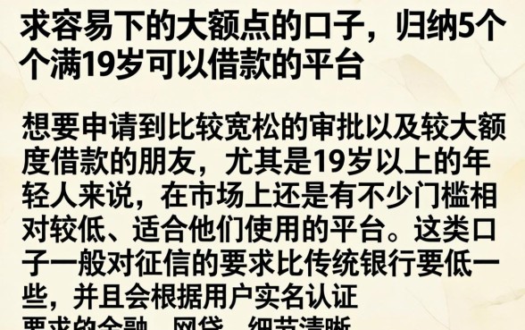 求容易下的大额点的口子，归纳5个满19岁可以借款的平台