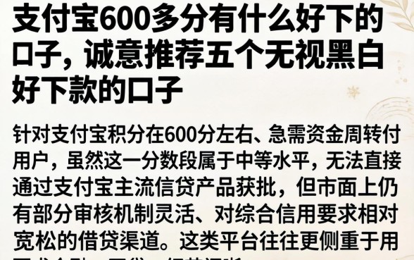 支付宝600多分有什么好下的口子，诚意推荐五个无视黑白好下款的口子