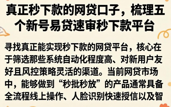 真正秒下款的网贷口子，梳理五个新号易贷速审秒下款平台