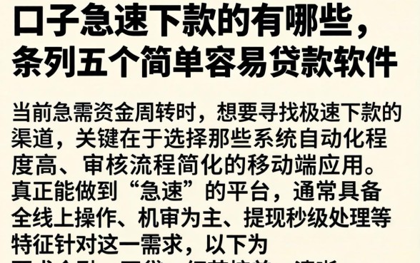 口子急速下款的有哪些，条列五个简单容易贷款软件