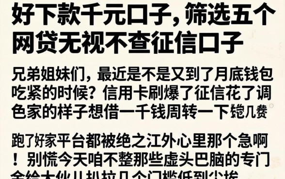 好下款的千元口子,筛选五个网贷无视不查征信口子