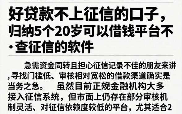 好贷款不上征信的口子，归纳5个20岁可以借钱平台不查征信的软件