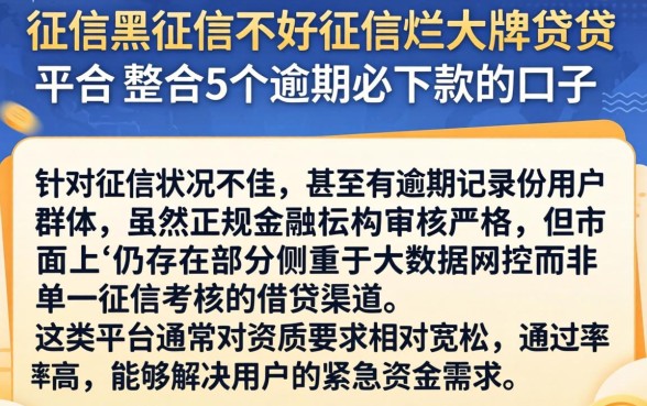 征信黑征信不好征信烂大牌借贷平台，整合5个逾期必下款的口子