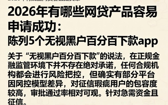 2026年有哪些网贷产品容易申请成功，陈列5个无视黑户百分百下款app