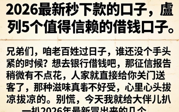 2026最新秒下款的口子，胪列5个值得信赖的借钱口子