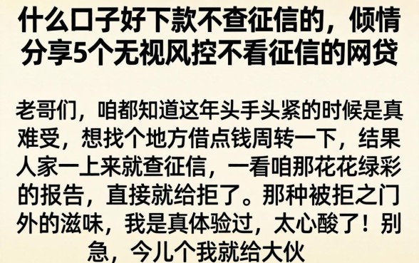 什么口子好下款不查征信的，倾情分享5个无视风控不看征信的网贷