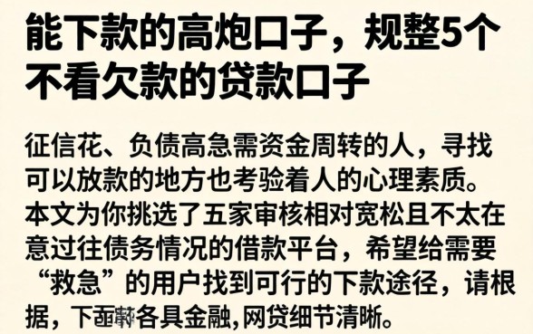 能下款的高炮口子，规整5个不看欠款的贷款口子