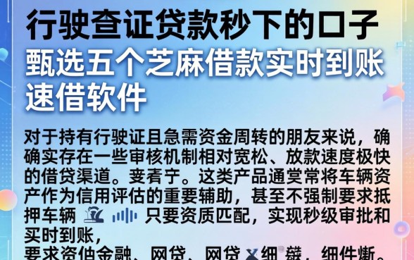 行驶证贷款秒下的口子，甄选五个芝麻借款实时到账速借软件