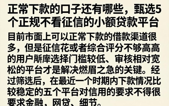 正常下款的口子还有哪些，甄选5个正规不看征信的小额贷款平台