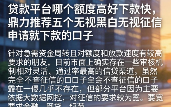 贷款平台哪个额度高好下款快，鼎力推荐五个无视黑白无视征信申请就下款的口子