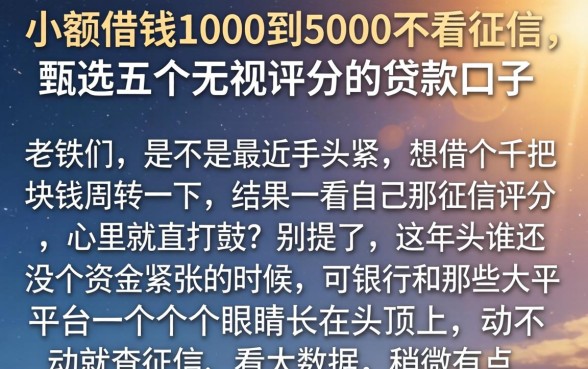 小额借钱1000到5000不看征信，甄选五个无视评分的贷款口子
