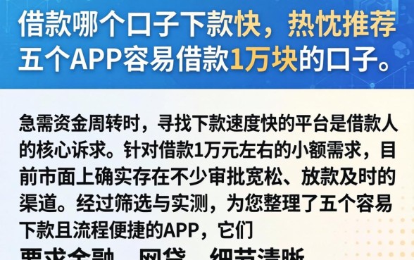 借款哪个口子下款快，热忱推荐五个APP容易借款1万块的口子