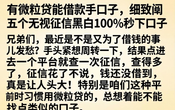 有微粒贷能借款的口子，细致阐述五个无视征信黑白100%秒下口子