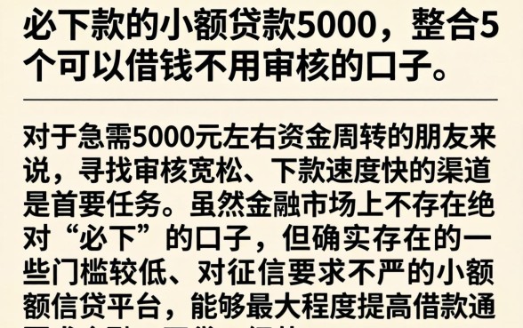 必下款的小额贷款5000，整合5个可以借钱不用审核的口子