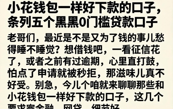 和小花钱包一样好下款的口子，条列五个黑户0门槛贷款口子