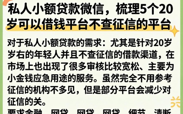 私人小额贷款微信，梳理5个20岁可以借钱平台不查征信的平台