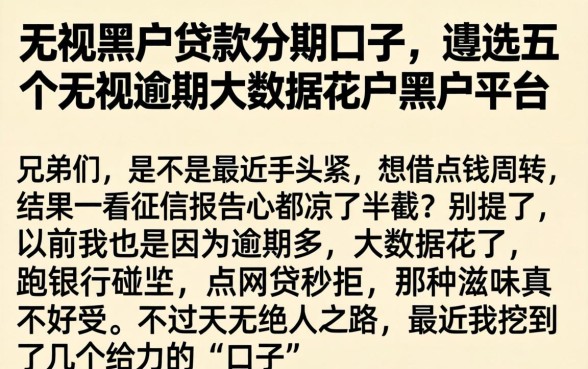 无视黑户贷款分期口子，遴选五个无视逾期大数据花户黑户平台