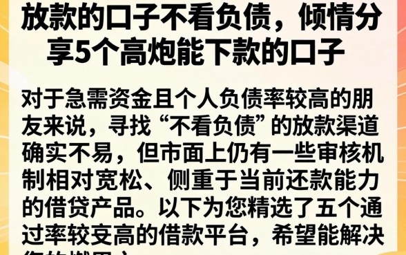 放款的口子不看负债，倾情分享5个高炮能下款的口子