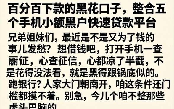百分百下款的黑花口子，整合五个手机小额黑户快速贷款平台