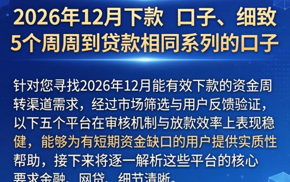 2026年12月下款的口子，细致阐述5个周周到贷款相同系列的口子
