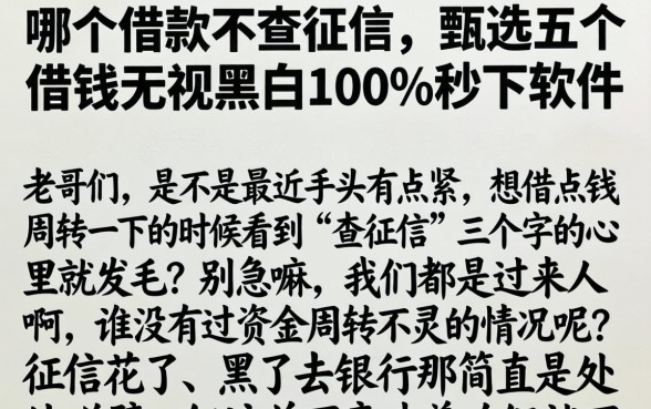 哪个借款不查征信，甄选五个借钱无视黑白100%秒下软件