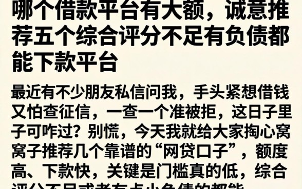哪个借款平台有大额，诚意推荐五个综合评分不足有负债都能下款平台