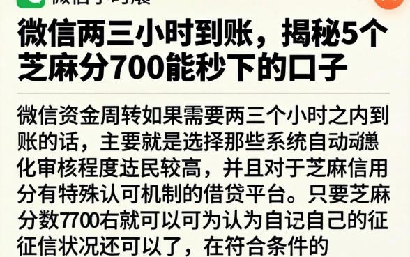 微信两三小时到账，揭秘5个芝麻分700能秒下的口子