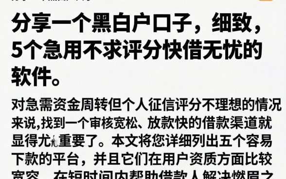 分享一个黑白户口子，细致阐述5个急用不求评分快借无忧的软件