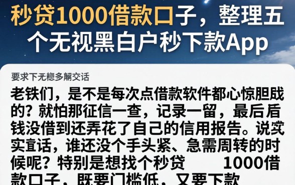 秒贷1000借款口子，整理五个无视黑白户秒下款app
