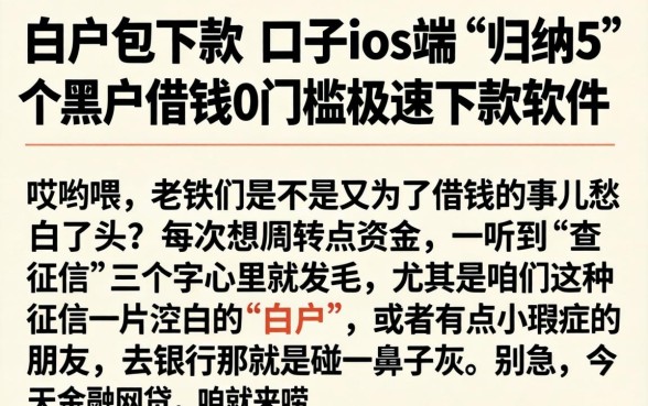 白户包下款的口子ios端，归纳5个黑户借钱0门槛极速下款软件