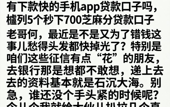 有下款快的手机app贷款口子吗，胪列5个秒下700芝麻分贷款口子