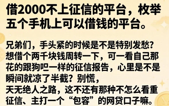 借2000不上征信的平台,枚举五个手机上可以借钱的平台