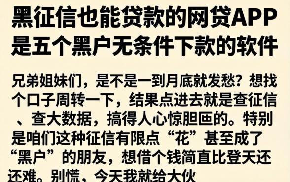 黑征信也能贷款的网贷的APP，概括五个黑户无条件下款的软件